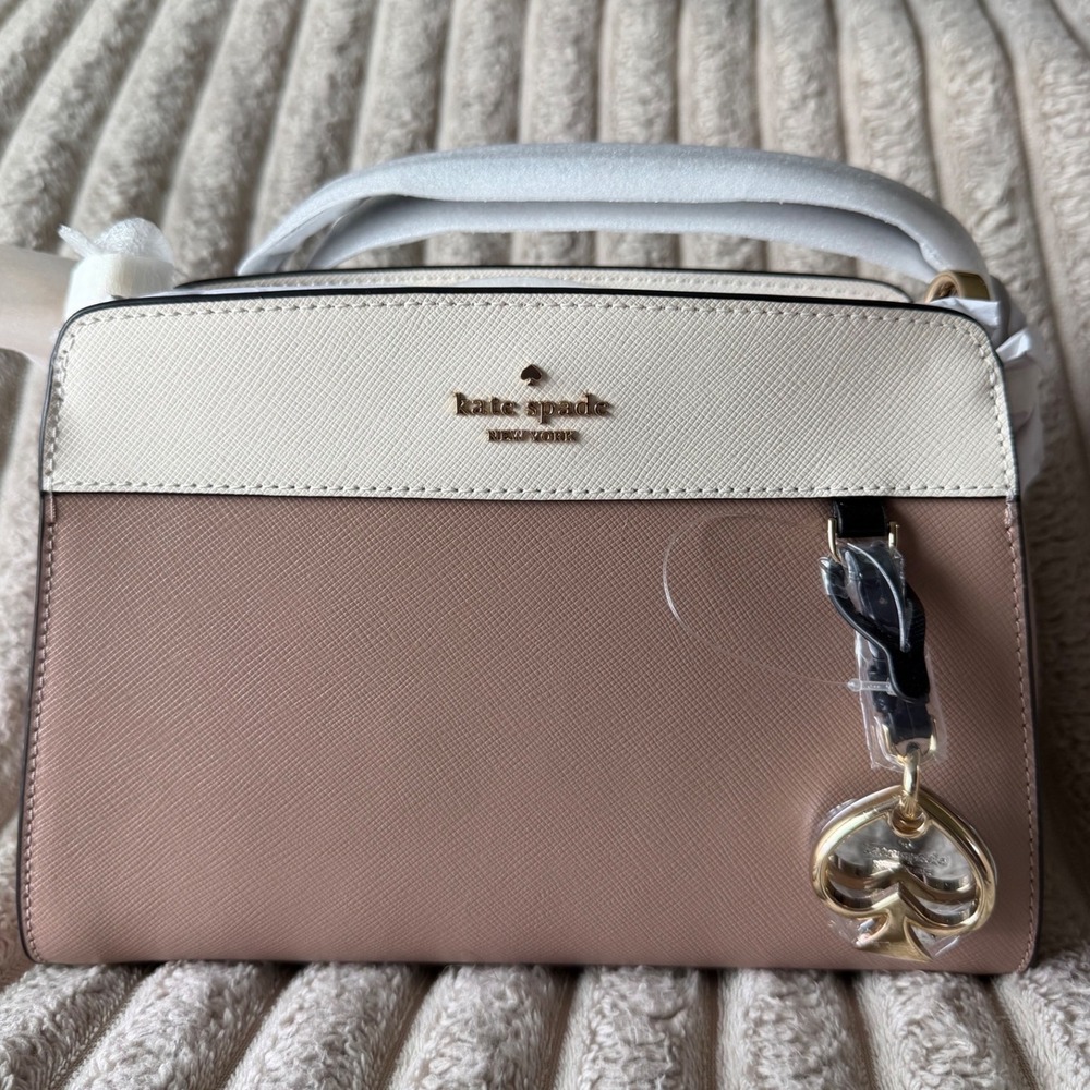 Kate Spade Madison Colorblock Saffiano Leather Satchel Toasted Hazel KK284 NEW